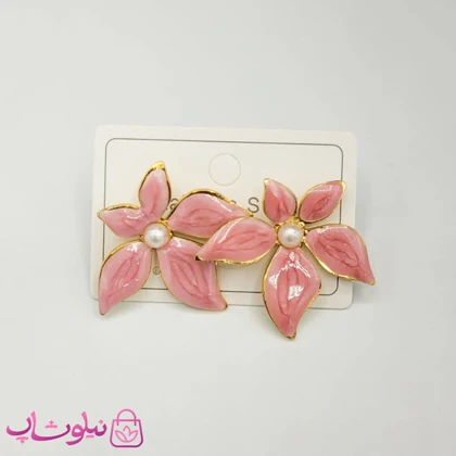 گوشواره زنانه پینترستی مدل گل صورتی کد 100