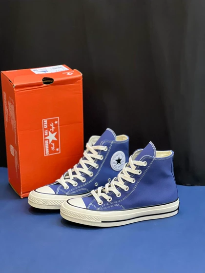کتانی کانورس آل استار 1975 آبی کاربنی ساق‌دار Converse All Star Chuck Taylor 1970s Lake Blue Hightop