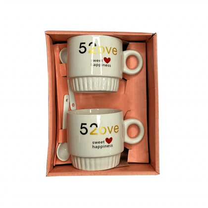 ست ماگ جفتی با جعبه کادویی طرح لاو قاشق‌دار