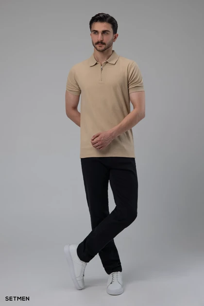 تیشرت یقه دار نیم زیپ ژاکارد اولد مانی