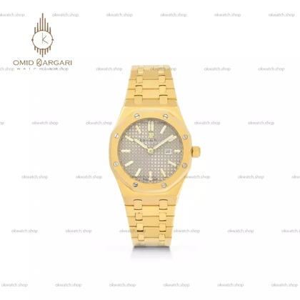 ساعت مچی اودمار پیگه بند طلایی صفحه طوسی Audemars Piguet