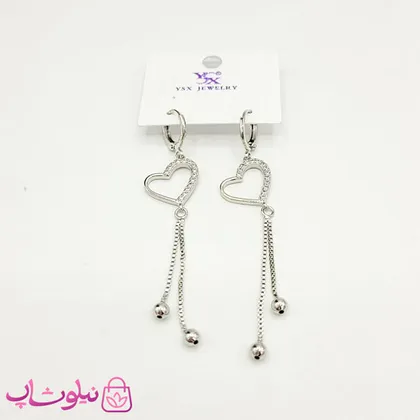 گوشواره آویز YSX مدل قلب نقره ای نگین‌دار