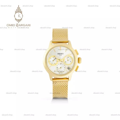 ساعت مچی سیکو فول دیت بند حصیری طلایی صفحه سفید Seiko VIP