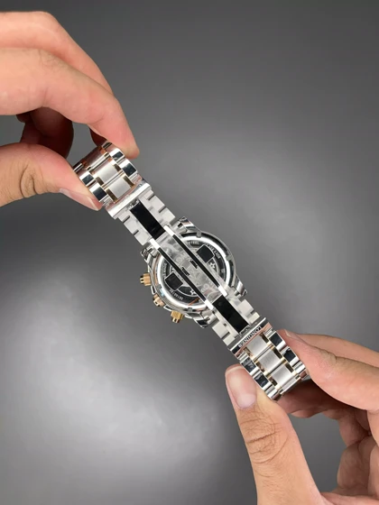 ساعت مچی لونژین کورنوگراف صفحه مشکی دو رنگ سیلور رزگلد Longines