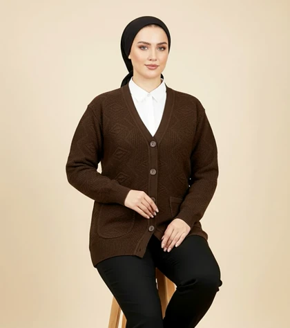 ژاکت بافت پنج دکمه نخ اکریل دو جیب یقه هفت زنانه کد1778