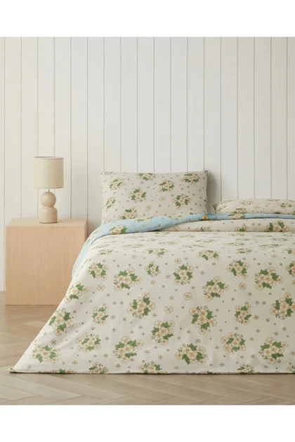 سرویس روتختی دو نفره English Home مدل Meadow Cottage پنبه - کرم - آبی