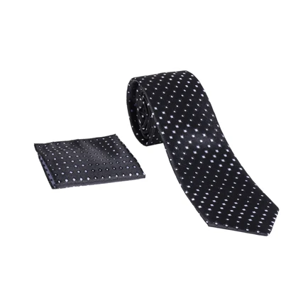 ست کراوات و دستمال جیب مشکی خال‌خالی 98136