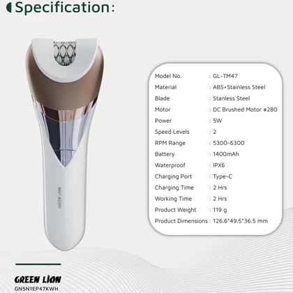 اپیلاتور گرین لاین Green Lion اصل مدل GL-TM47 شارژی 5 کاره