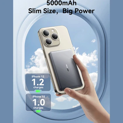 پاوربانک مگنتی 15 وات و تایپ سی 20 وات فست شارژ 5000 فوق‌العاده ظریف جویروم JR-PBM08