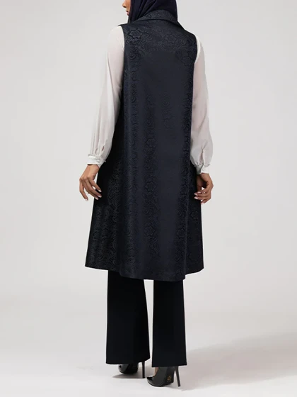 وست بلند زنانه ژاکارد مجلسی جیب نما یقه انگلیسی 70104