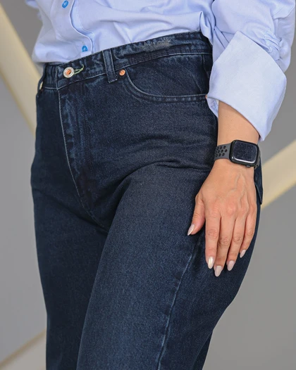 شلوار فلر بگ آبی تیره زنانه قد 110 کمر بدون کش Flare Baggy Jeans کد 70800