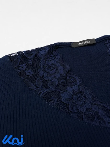 تیشرت زنانه یقه هفت گیپوری برشکا Bershka
