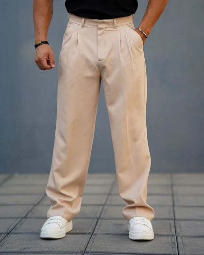 شلوار پارچه‌ای مردانه نیم بگ فیت مدل آلفا