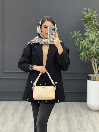 مانتو لینن چهار دکمه سرشونه ژیله دار