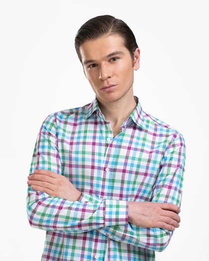 پیراهن مردانه لینن چهارخانه کد 1819