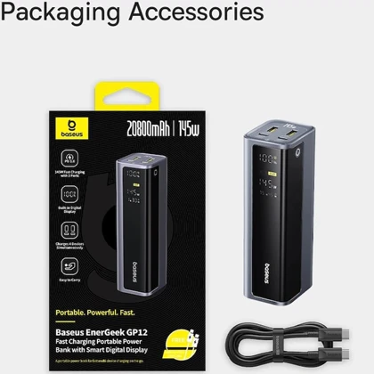پاور بانک فست‌شارژ 20800 تایپ‌سی و USB توان 145 وات بیسوس Baseus PPAP-20E5/P10082109813-00 با کابل دوسر تایپ سی