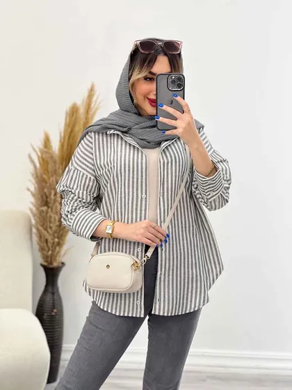 مانتو راه راه آستین سه دکمه
