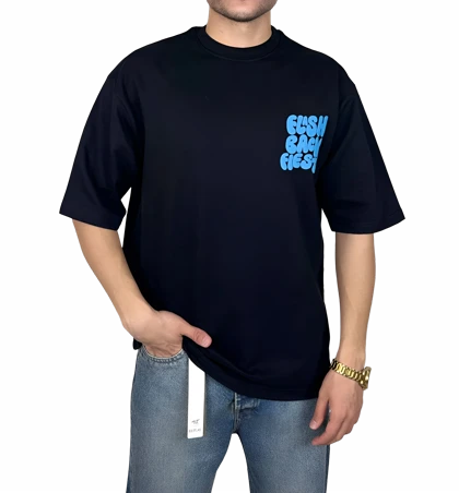 تیشرت آستین کوتاه مردانه مشکی با چاپ پفکی