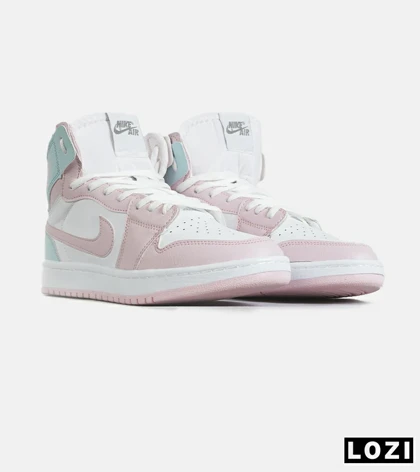 کفش کتانی ساق‌دار زنانه سفید صورتی آبی نایک NIKE jordan 1 مدل 7821