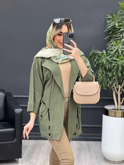 مانتو لینن بند نما جیب دکمه