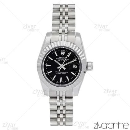 ساعت رولکس دیت جاست زنانه نقره ای صفحه مشکی 105911