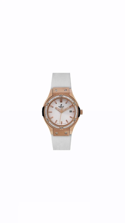 ساعت هابلوت دورنگین زنانه رزگلد بند سفید Hublot Diamonds Rosegold