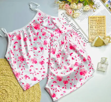 لباس خواب ساتن دو تکه طرح FLORAL