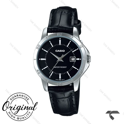 ساعت کاسیو اورجینال زنانه LTP-V004L-1A بند چرم مشکی Casio-10315-L