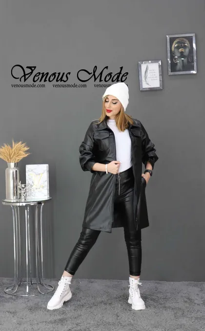 مانتو کتی چرم یقه مردونه