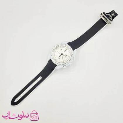 ساعت امگا سواچ moonswatch با بند رابر زنانه مردانه رنگ سفید مشکی کیفیت مستر کد 3750