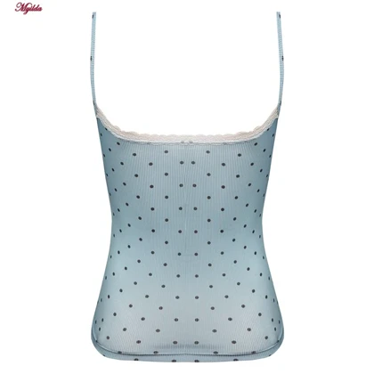 کراپ تاپ زنانه مدل پددار خال‌خالی رنگ آبی ماییلدا کد 5301 -6853