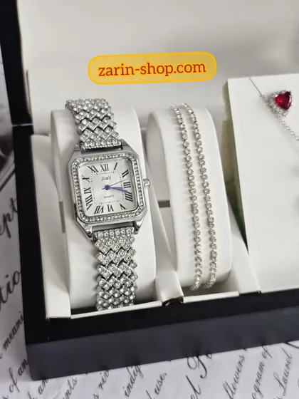 ست زنانه ساعت نگینی و نیمست استیل