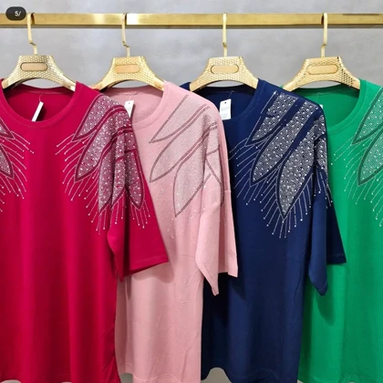 بلوز زنانه ویسکوز نگین‌دار طرح بال فرشته کد 55