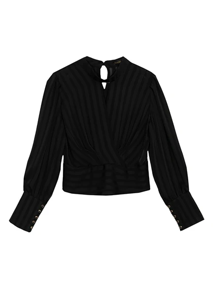 بلوز مجلسی زنانه کرپ حریر یقه چپ راستی آستین پفی 40106