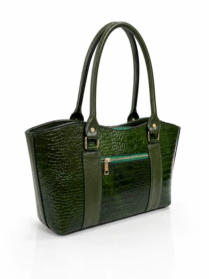 کیف زنانه سبز چرم طبیعی گاوی مدل zara