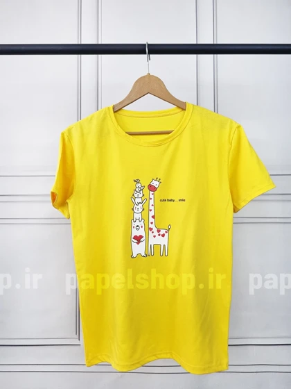 تیشرت نخ پنبه یقه گرد طرح زرافه