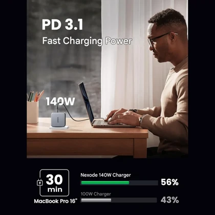 شارژر دیواری یواس‌بی و تایپ‌سی فست شارژ 140 وات یوگرین Ugreen CD289 90549 با کابل دوسر تایپ‌سی