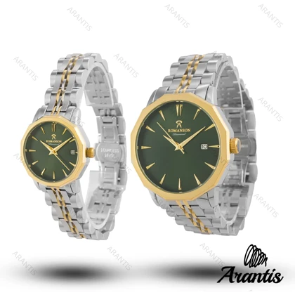 ساعت ست رومانسون طلایی سیلور صفحه سبز s-10065