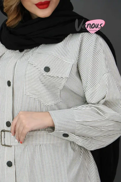 مانتو راه راه کمردار