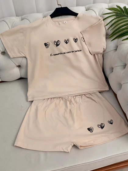 ست کراپ شورتک قلبی 3133