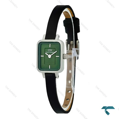 دنیل ولینگتون مینی زنانه مستطیلی سیلور صفحه سبز بند چرم DW-7973-L