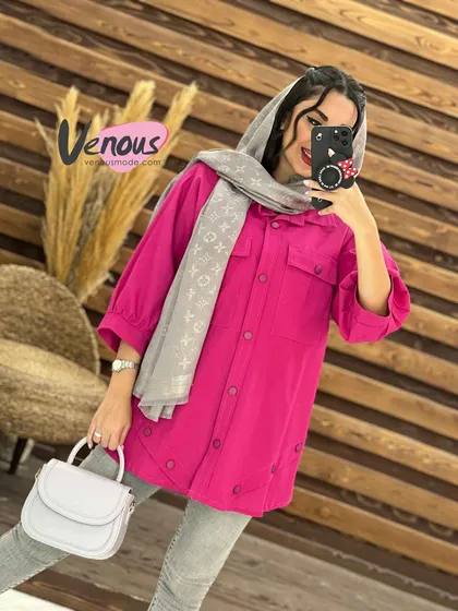 مانتو آستین سه ربع جلو دکمه