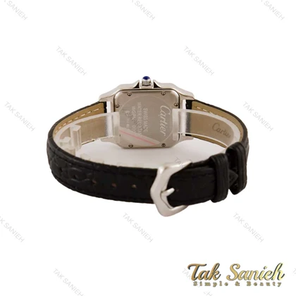 ساعت کارتیر سانتوس دومونت زنانه سیلور بند چرم مشکی Cartier-4935-L