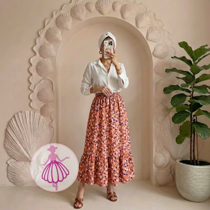 دامن کرپ پفکی بلند شکوفه آبی در رنگبندی متنوع(کد1367)