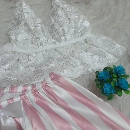 ست نیم‌تنه دانتل و شورت ساتن Sita کد 1436