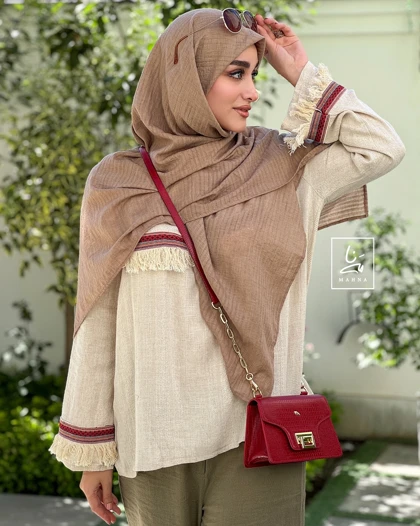 روسری وال نخی راه راه نسکافه ای