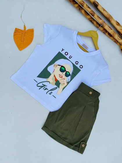 تیشرت و شلوارک لینن دختر you go