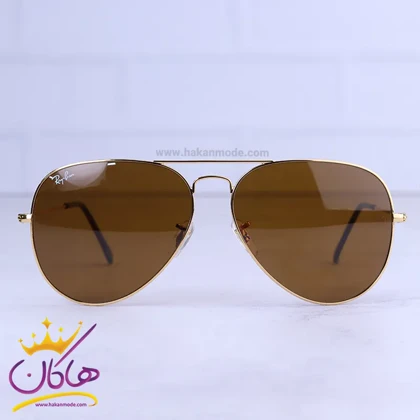 عینک آفتابی ری بن مردانه طلایی شیشه قهوه ای 3026/21