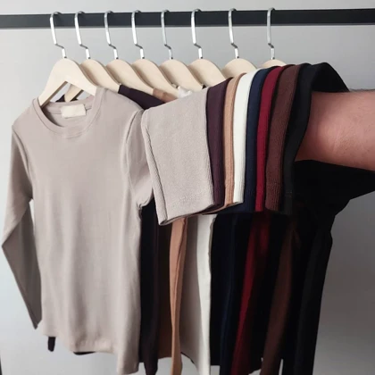 کراپ یقه گرد آستین بلند