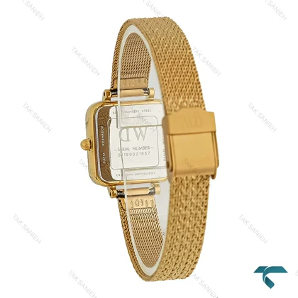ساعت طلایی دنیل ولینگتون زنانه بند حصیری مربع صفحه سبز DW-8027-L